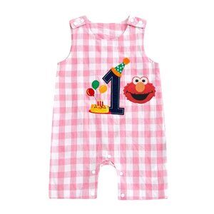 Sesame Street Romper First Birthday Elmo Dress Elmo Outfit Elmo Clothes Shortall